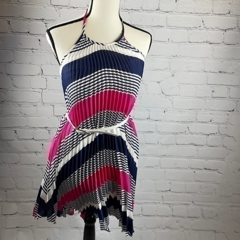 NWT max & Cleo halter pleated mini dress with belt xxs